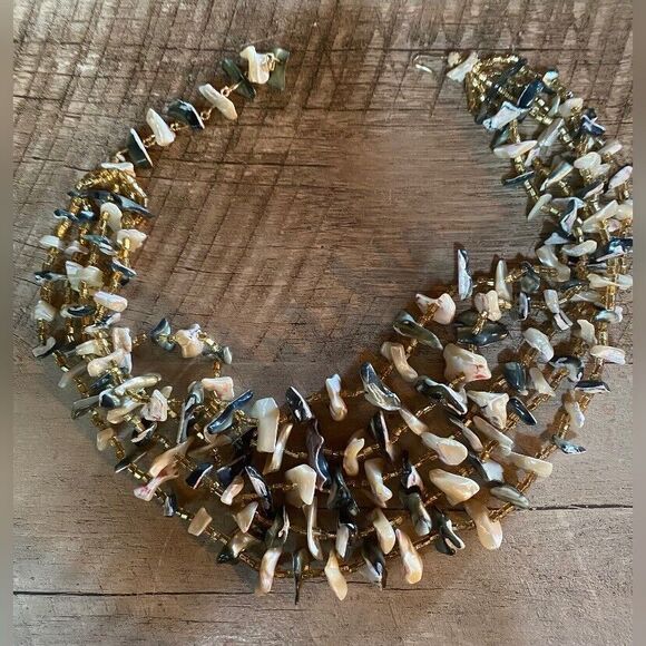 Vintage Women’s Necklace Choker 4 Strand Abalone Mother Of Pearl Japan 16" - Picture 1 of 4